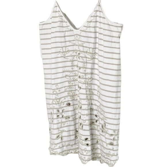 Free People Top Women’s Seafaring Striped Embroidered Tunic Ivory Cutout Small - Picture 4 of 11